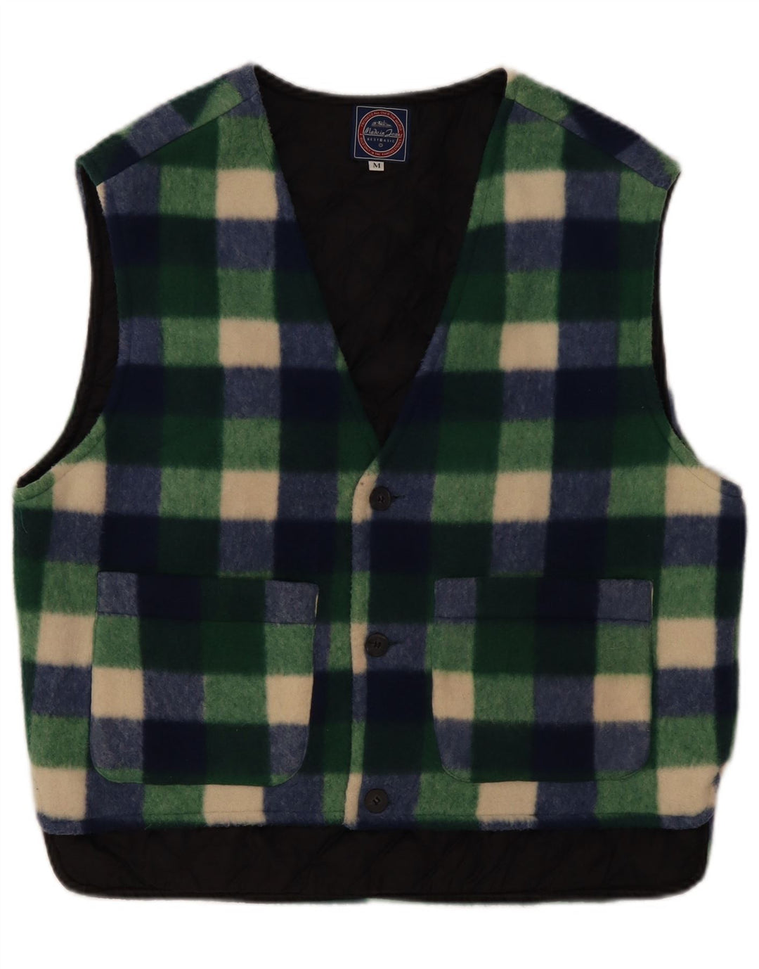 Vintage Herre Fleece Gilet UK 38 Medium Green Gingham Polyester