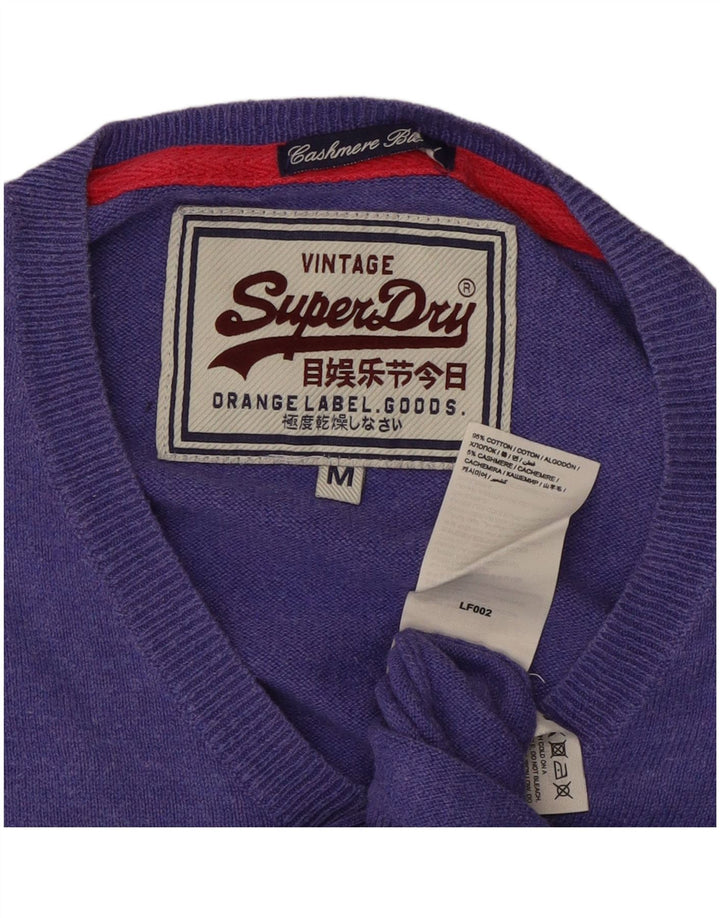 SUPERDRY Dame V-hals sweater UK 14 Medium Lilla Bomuld