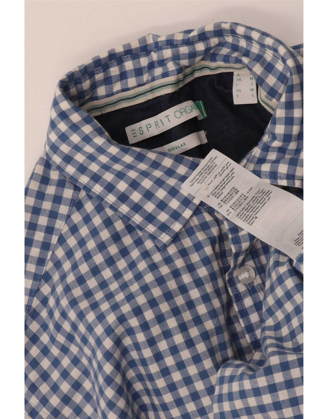 Esprit Herre Kortærmet Regular Fit skjorte Medium Blue Gingham Cotton