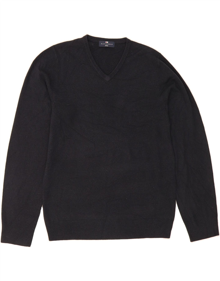 MARKS & SPENCER Mens V-Neck Jumper Sweater Small Navy Blue Acrylic Vintage Marks & Spencer and Second-Hand Marks & Spencer from Messina Hembry 