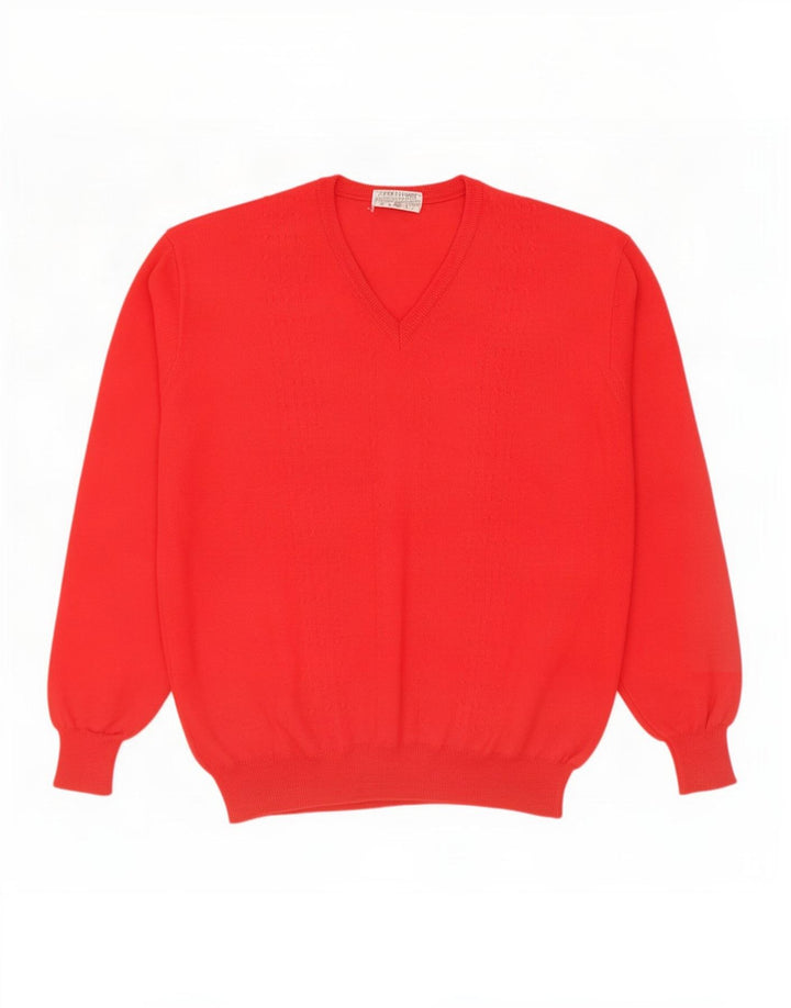 Vintage Herre V-hals trøje Sweater Large Red Virgin Wool