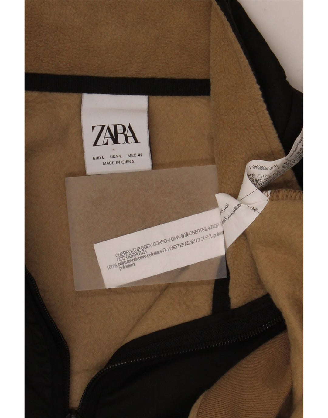 Zara Sweatshirt med lynlås til mænd, stor Beige Colourblock Polyester