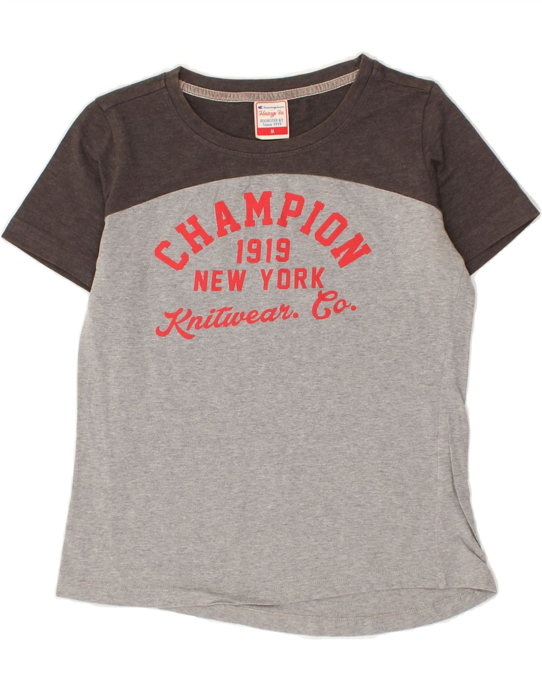 CHAMPION Womens Heritage Fit Graphic T-Shirt Top UK 14 Medium Grey | Vintage Champion | Thrift | Second-Hand Champion | Used Clothing | Messina Hembry 