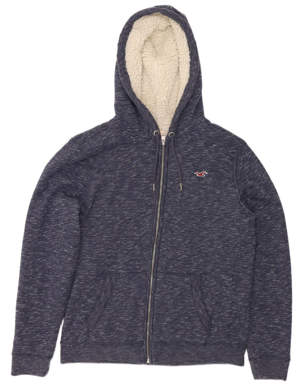 Hollister Herre Sherpa Zip Hoodie Sweater Medium Navy Blue Flecked Bomuld