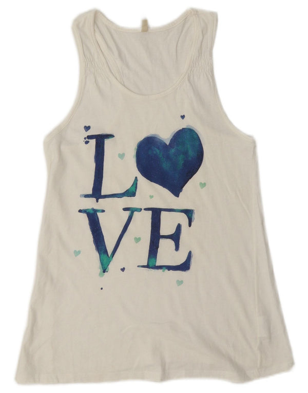 Benetton Girls Grafisk Vest Top 11-12 År 2XL Hvid Bomuld
