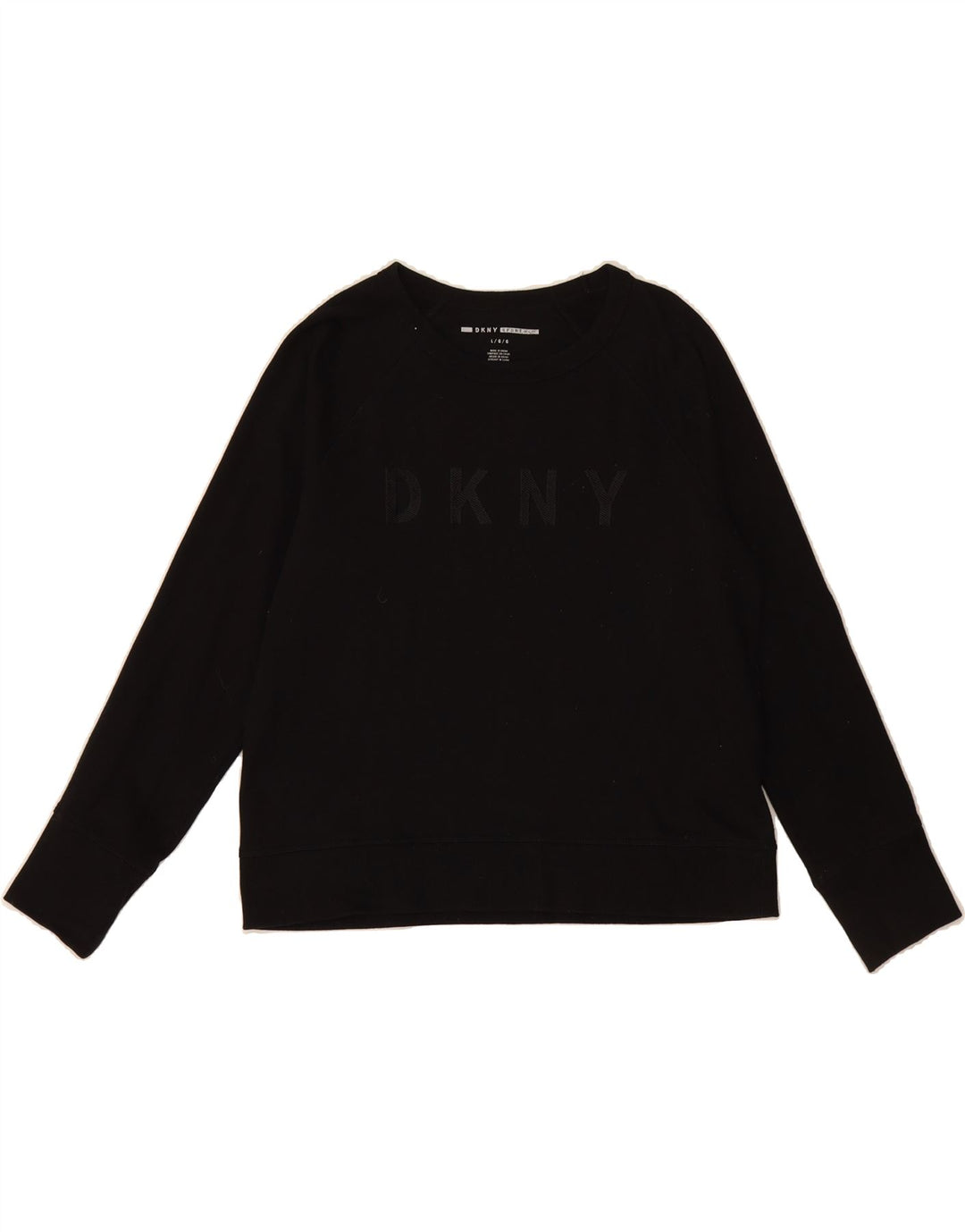 DKNY Womens Graphic Sweatshirt Jumper UK 16 Large Black Cotton Vintage Dkny and Second-Hand Dkny from Messina Hembry 