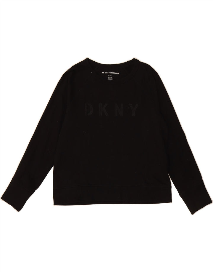 DKNY Womens Graphic Sweatshirt Jumper UK 16 Large Black Cotton Vintage Dkny and Second-Hand Dkny from Messina Hembry 