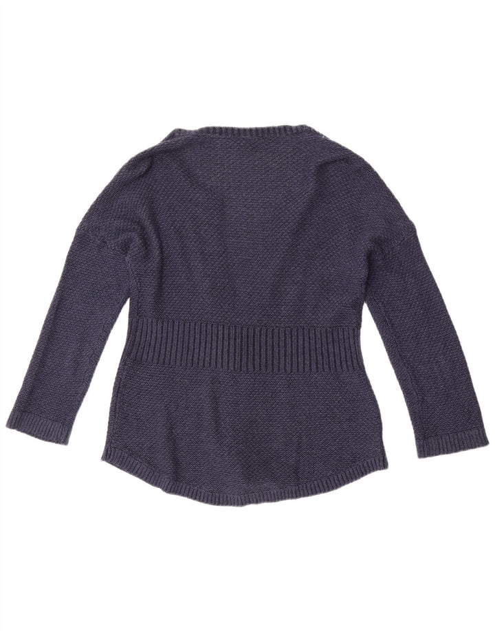 Eddie Bauer Dame Cardigan Sweater UK 14 Medium Navy Blue Bomuld