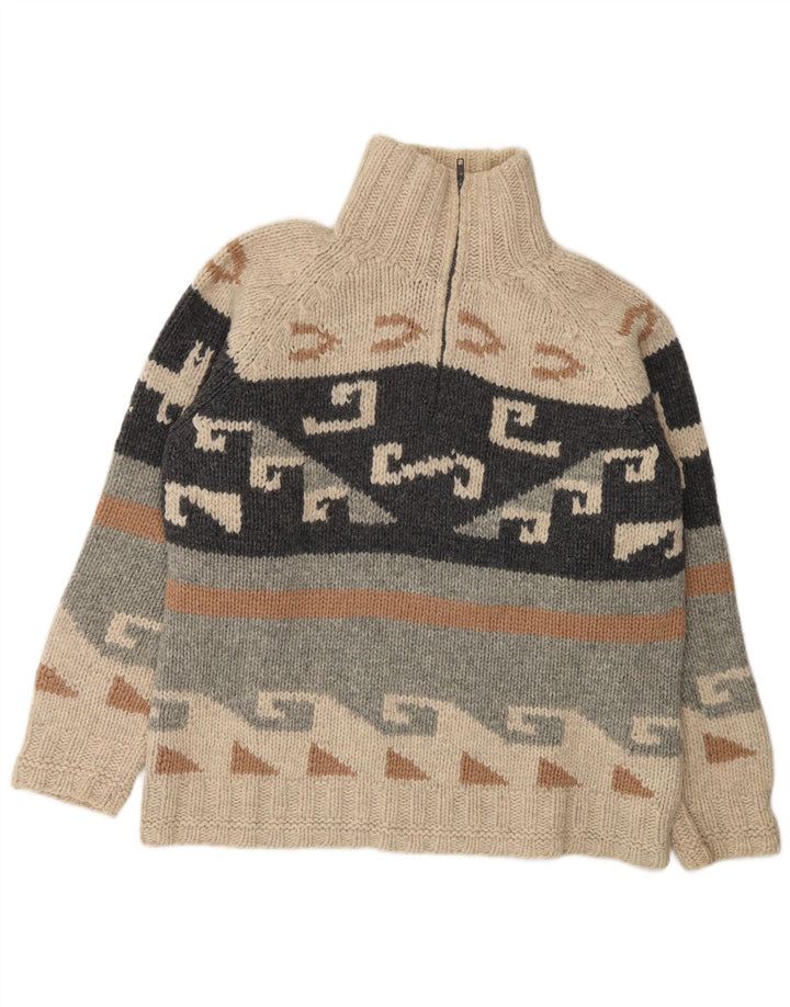 S. Moritz Herre Zip Neck Jumper Sweater Stor Beige Geometrisk