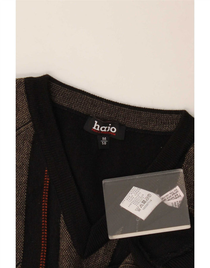 Hajo Herre V-hals sweater Medium Sort Colourblock Uld