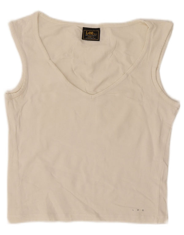 Lee Womens Crop Vest Top UK 14 Large Off White Cotton
