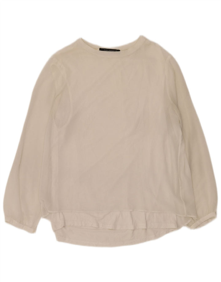 Zara Dame Gennemsigtig Langærmet Bluse Top UK 16 Large White