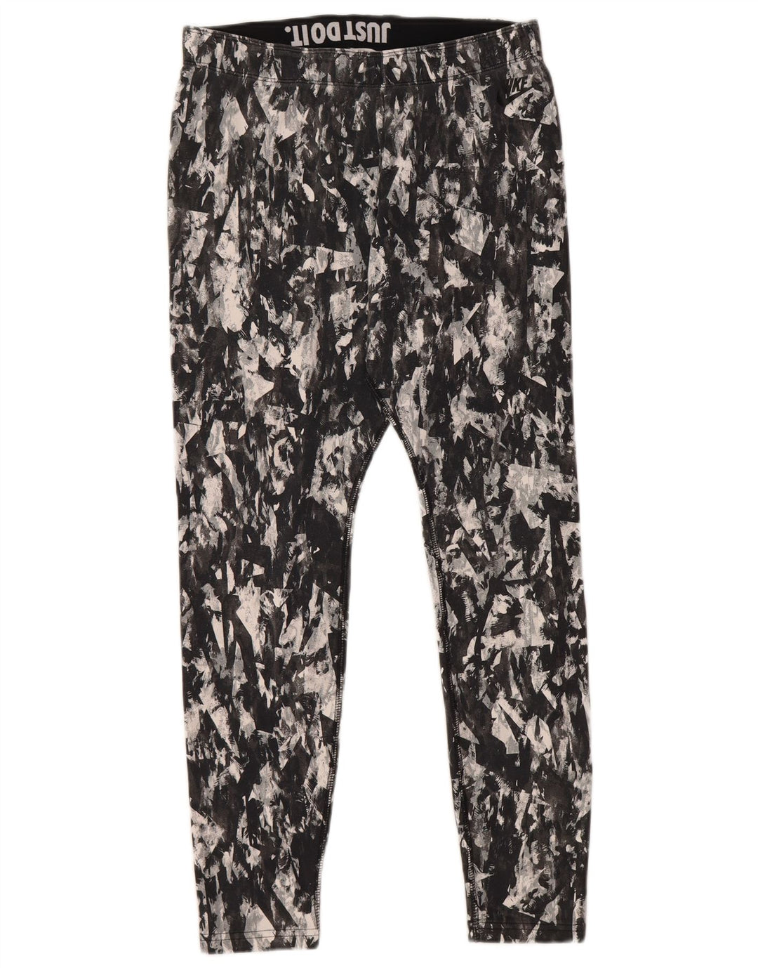 NIKE Dame Leggings UK 16 Stor sort Camouflage Bomuld