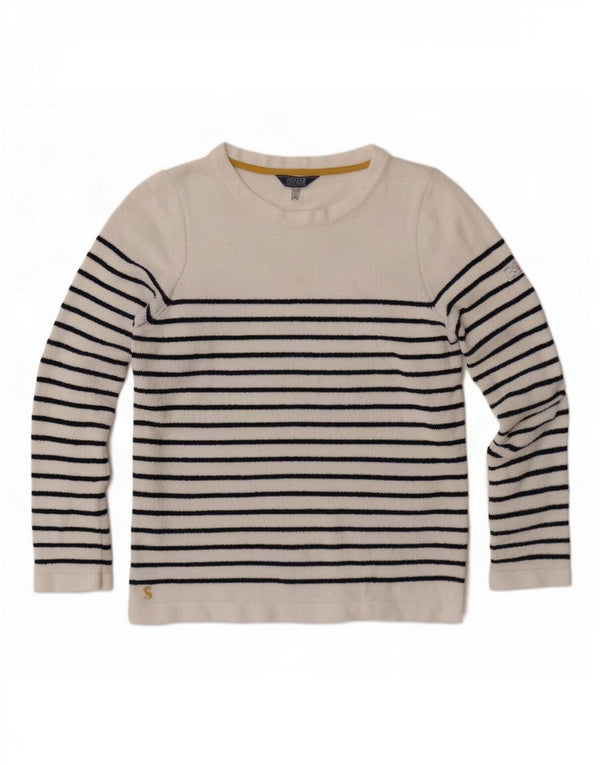 Joules Dame Boat Neck Jumper Sweater UK 14 Stor hvid stribet polyester