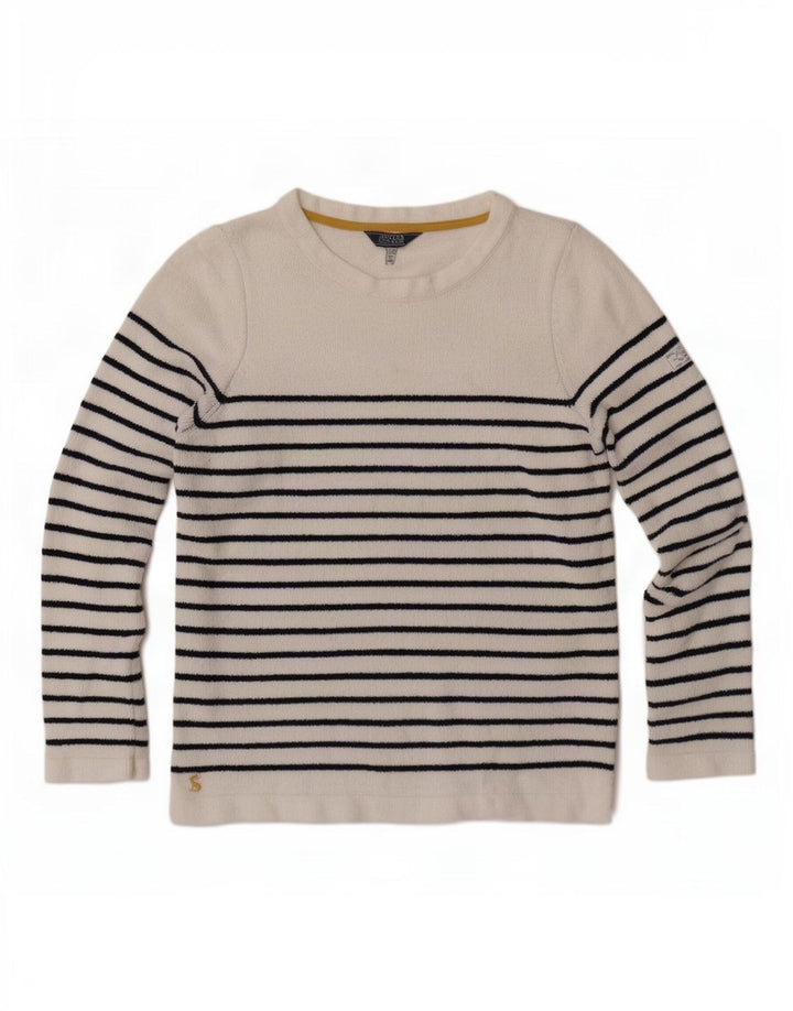 Joules Dame Boat Neck Jumper Sweater UK 14 Stor hvid stribet polyester