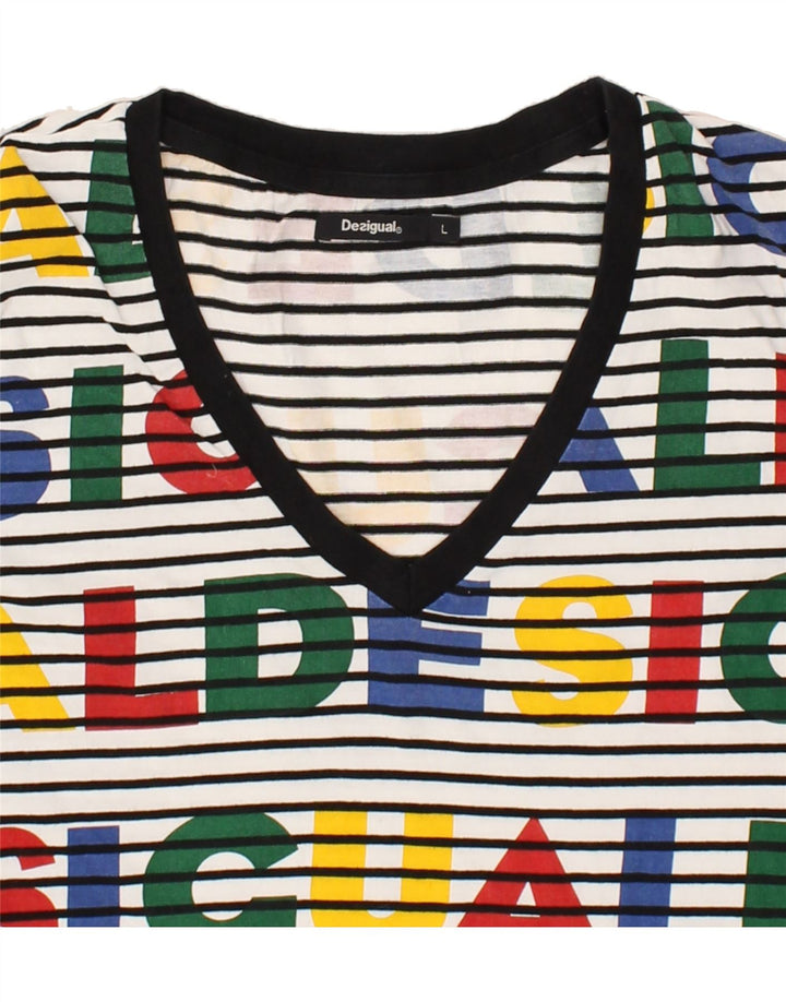 DESIGUAL Grafisk T-shirt top til kvinder UK 14 Medium Flerfarvet Stribet