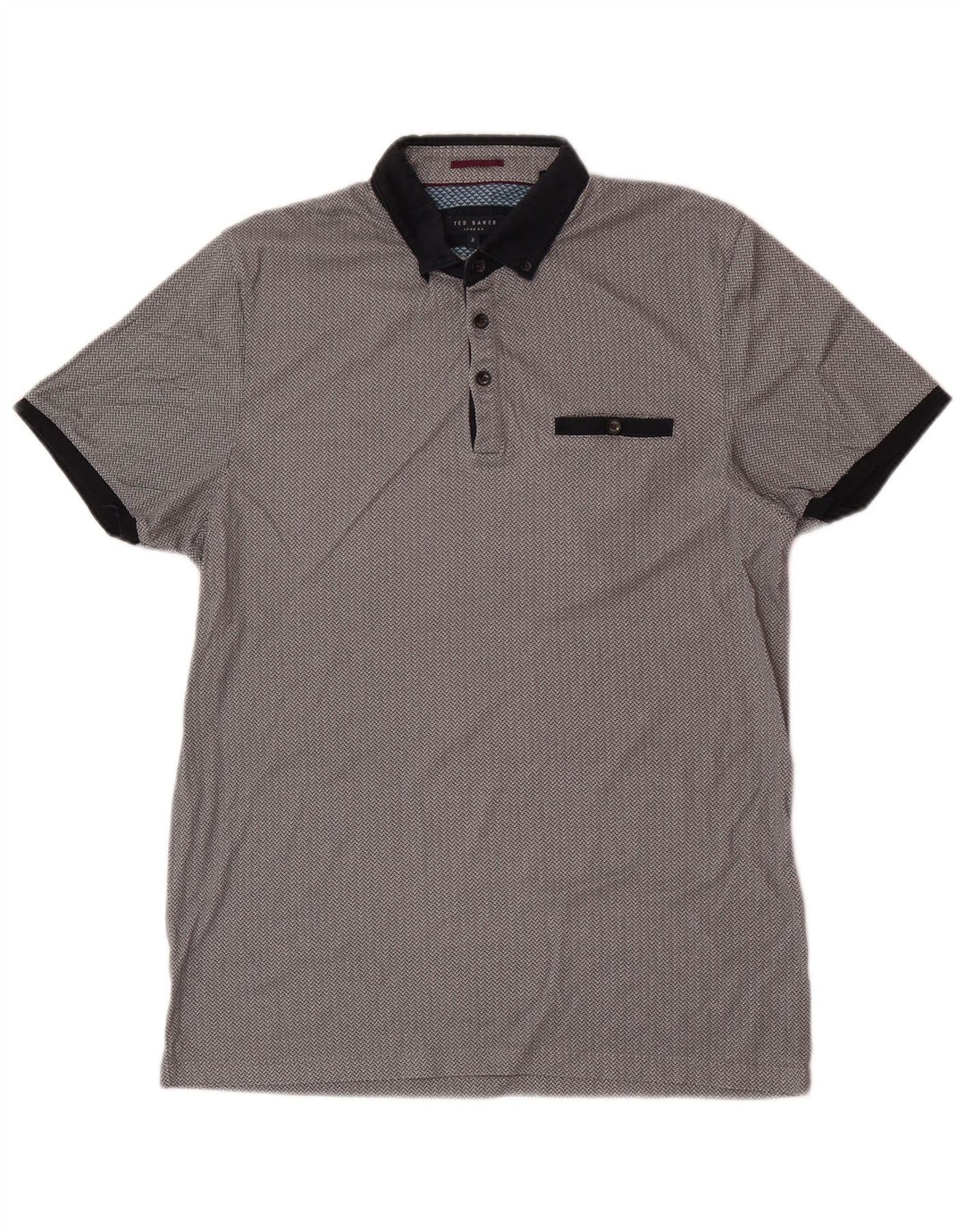 Ted Baker Herre Regular Fit Polo Shirt Størrelse 3 Medium Grå Geometrisk Bomuld