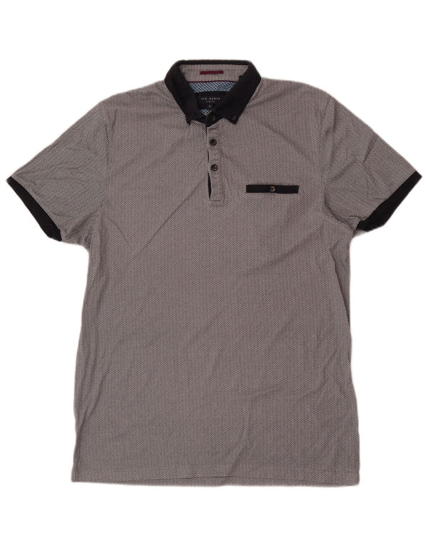 Ted Baker Herre Regular Fit Polo Shirt Størrelse 3 Medium Grå Geometrisk Bomuld