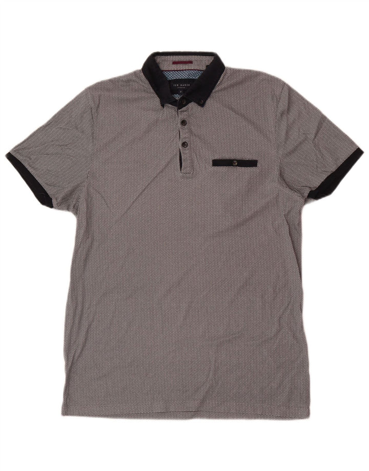 Ted Baker Herre Regular Fit Polo Shirt Størrelse 3 Medium Grå Geometrisk Bomuld
