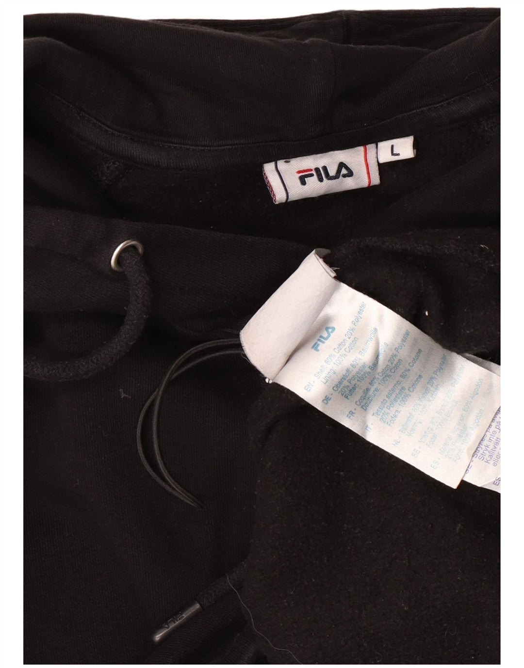 FILA Dame Oversized Crop Hoodie Jumper UK 16 Large Black Bomuld