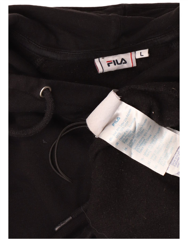 FILA Dame Oversized Crop Hoodie Jumper UK 16 Large Black Bomuld