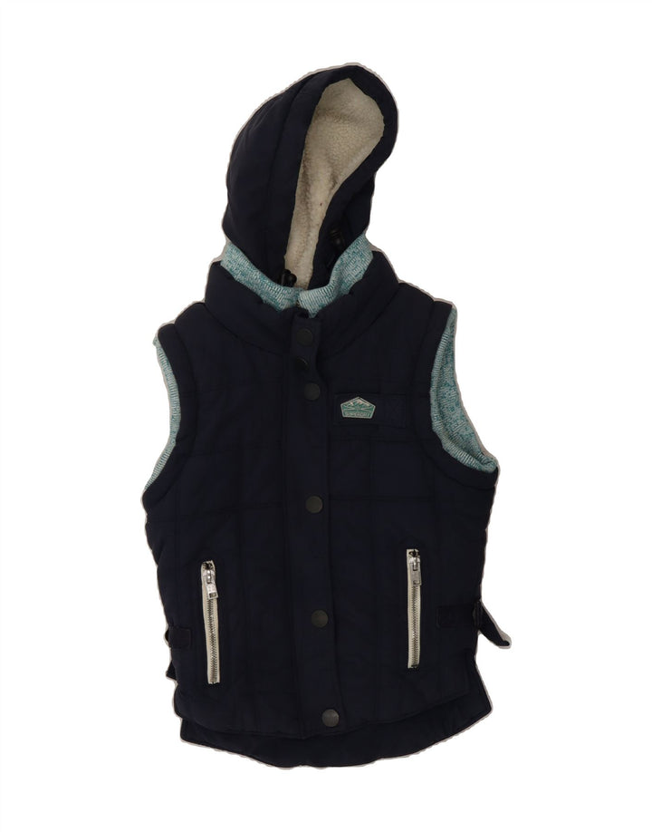 SUPERDRY Womens Hooded Padded Gilet UK 10 Small Navy Blue Polyester Vintage Superdry and Second-Hand Superdry from Messina Hembry 