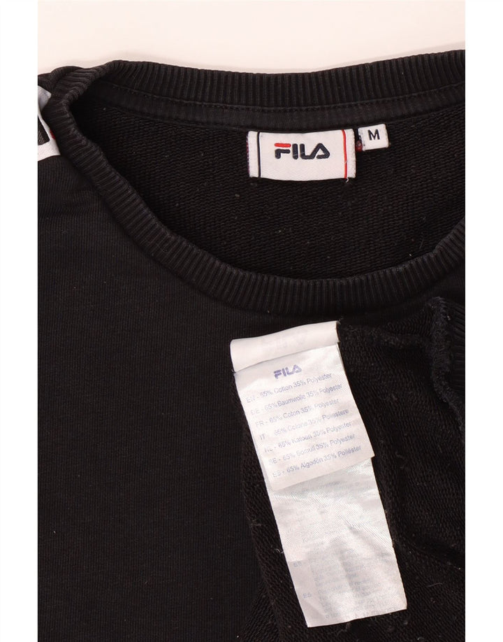 FILA Womens Crop Graphic Sweatshirt Jumper UK 14 Medium Black Cotton Vintage Fila and Second-Hand Fila from Messina Hembry 