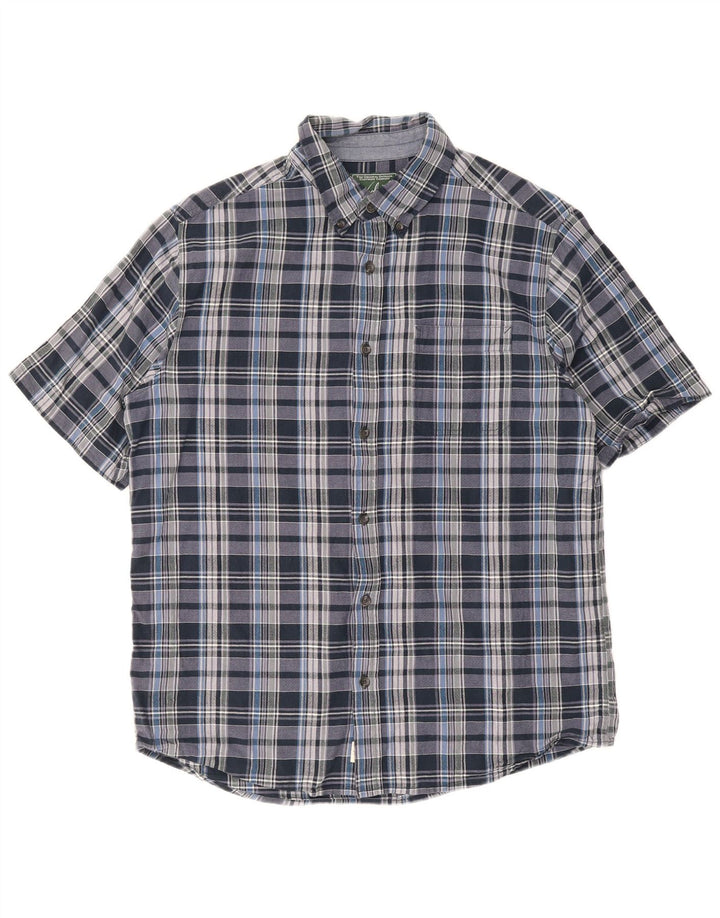 Woolrich kortærmet herreskjorte med normal pasform Stor blå plaid bomuld