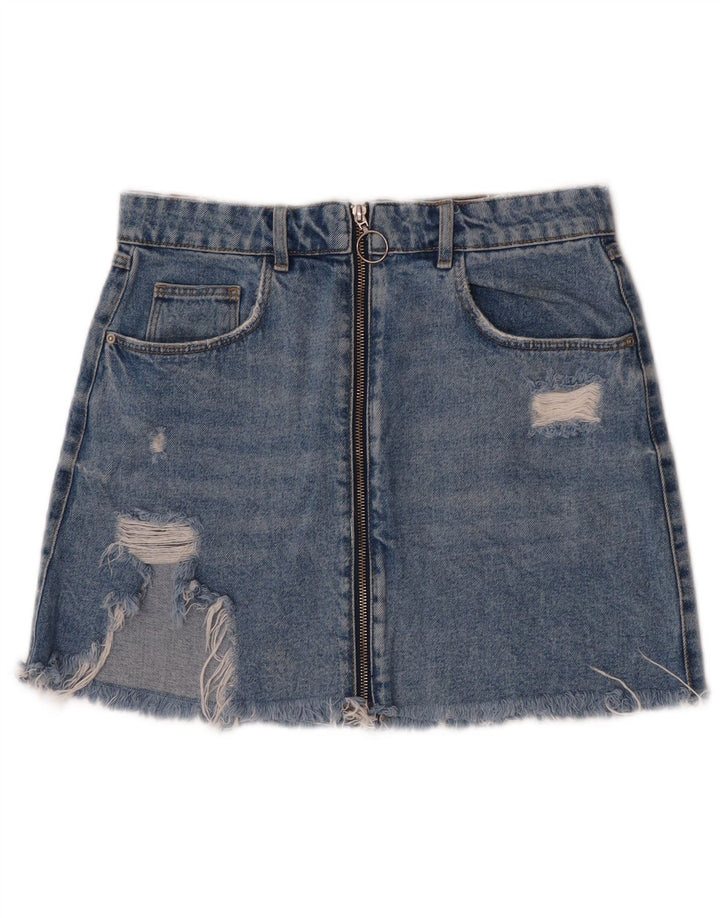 Zara Dame Distressed Mini Denim Nederdel Medium W28 Blå Bomuld