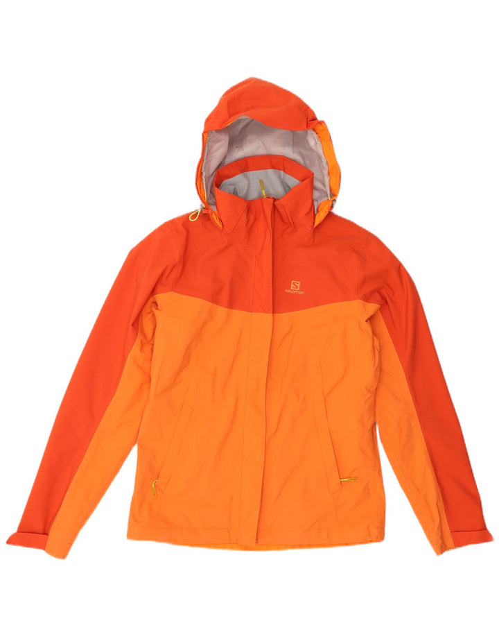 SALOMON Regnjakke med hætte til kvinder UK 6 XS Orange Colourblock Polyester