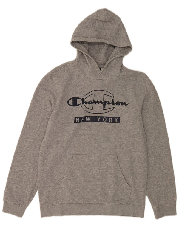 Champion Herre New York Grafisk Hoodie Jumper Stor Grå Bomuld