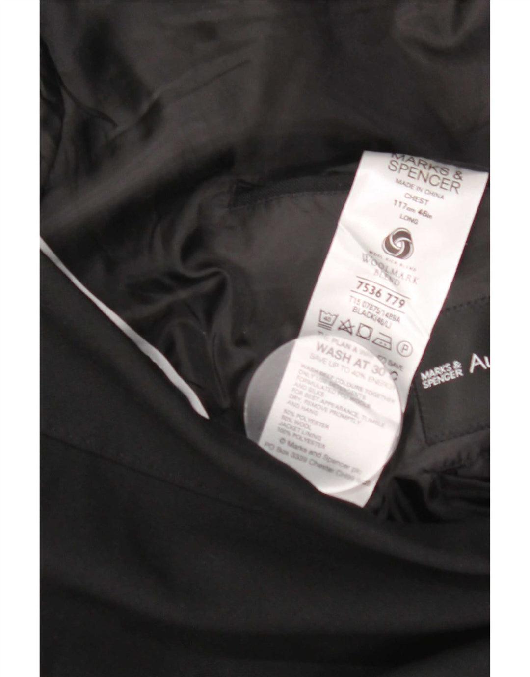 Marks & Spencer Herre 2-knaps blazerjakke Størrelse 46 XL Sort Polyester