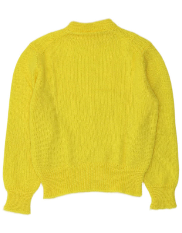 Vintage Dame Crop Crew Neck Jumper Sweater UK 12 Medium Yellow