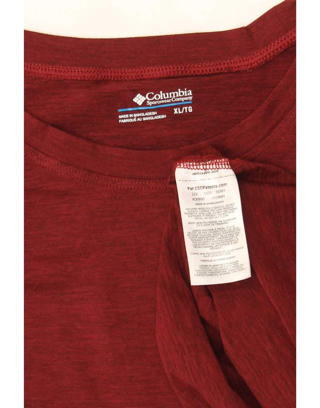 Columbia Herre T-Shirt Top XL Burgundy Polyester