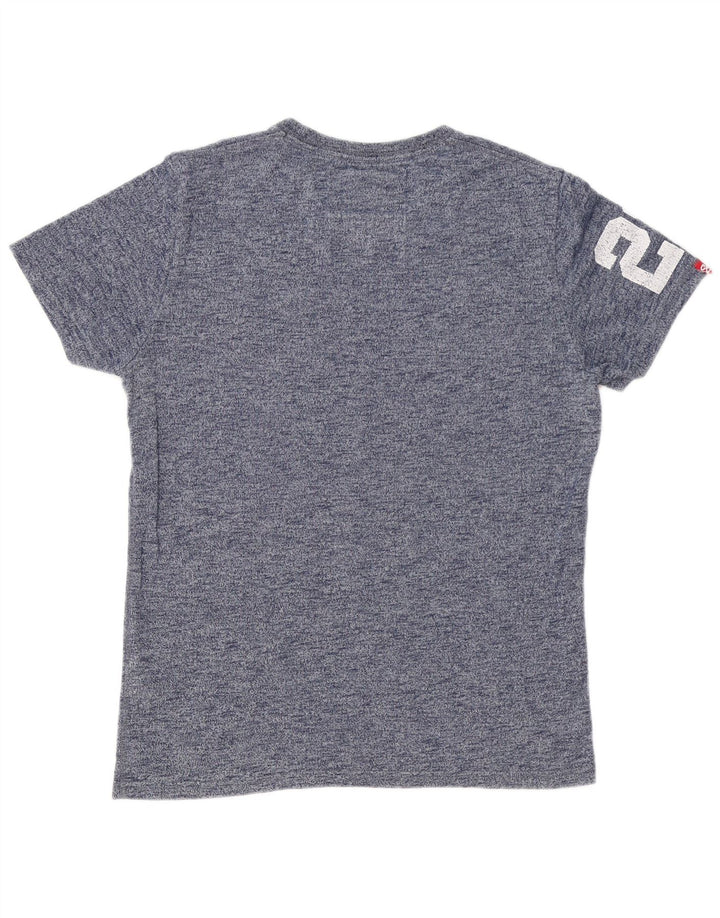 SUPERDRY Herre Track & Field Grafisk T-Shirt Top Stor blå Flecked Bomuld