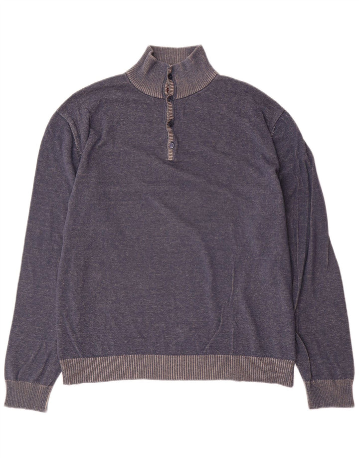 MARLBORO CLASSICS Herre Button Neck Jumper Sweater 2XL Navy Blue Bomuld