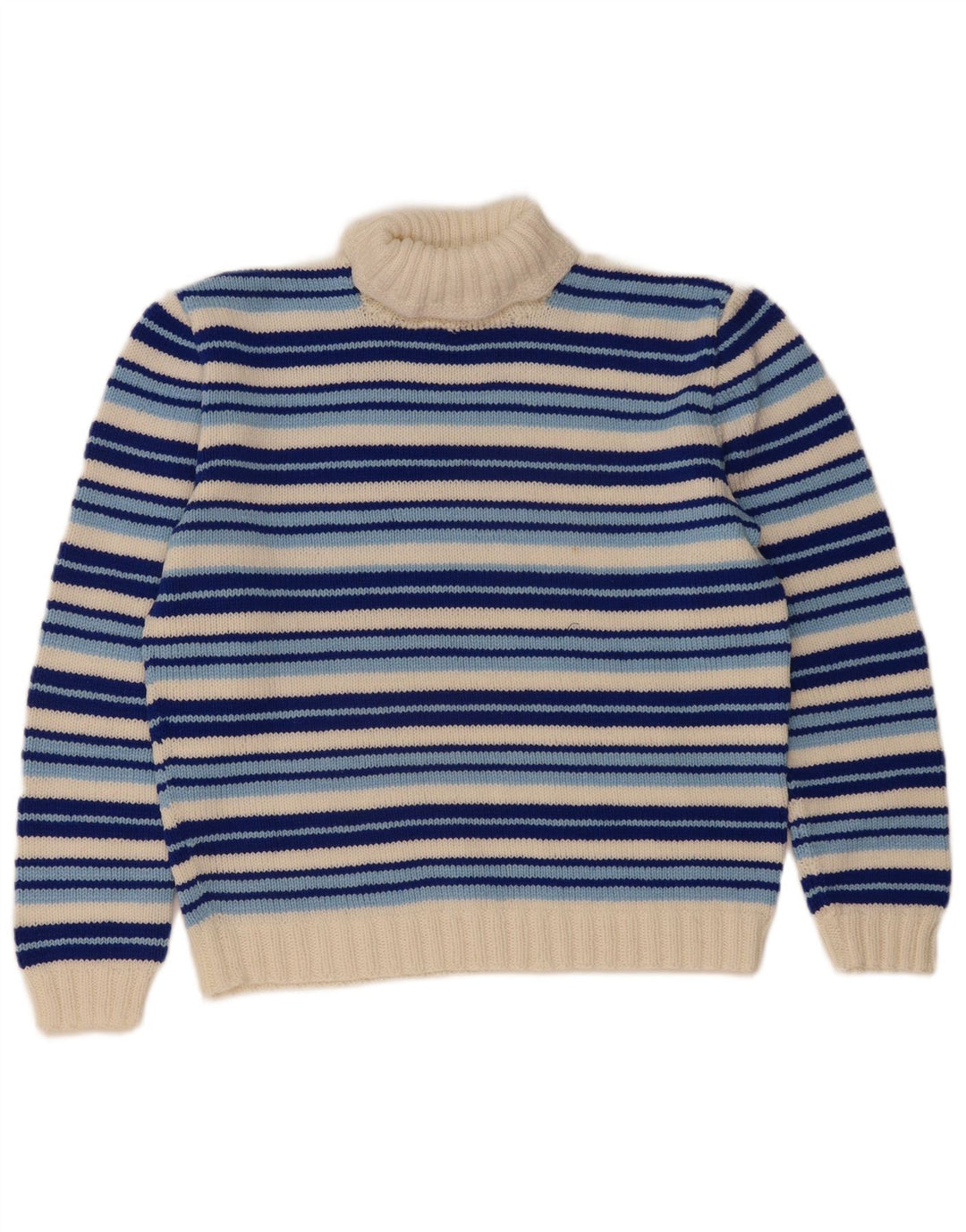 Vintage Dame Roll Neck Jumper Sweater UK 14 Medium Blue Striped