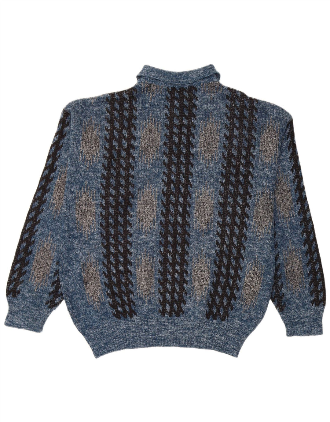 Vintage herre polo hals sweater medium blå geometrisk