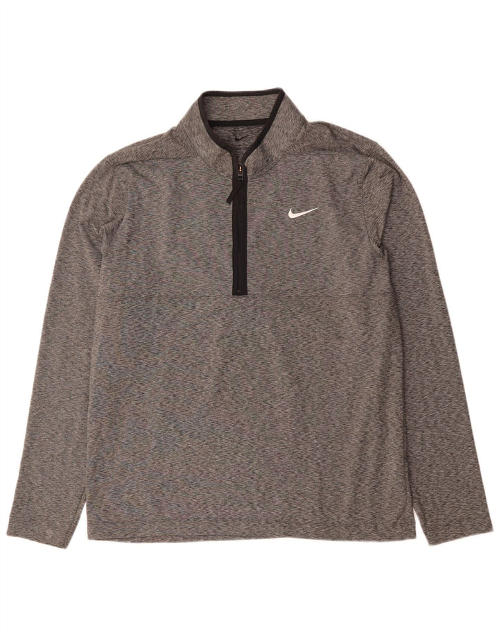 Nike Herre Dri Fit Pullover med lynlås-hals Træningsdragt Top Stor Grå Flecked