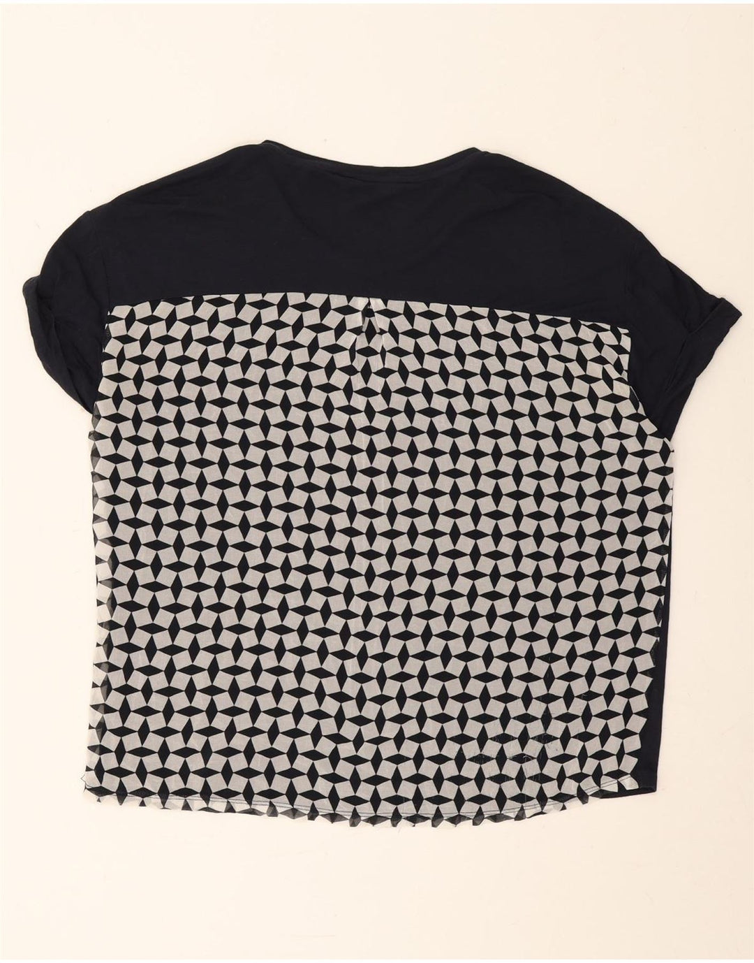 Armani Exchange Kvindes T-shirt Top UK 14 Medium Navy Blå Geometrisk