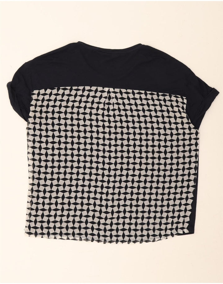 Armani Exchange Kvindes T-shirt Top UK 14 Medium Navy Blå Geometrisk