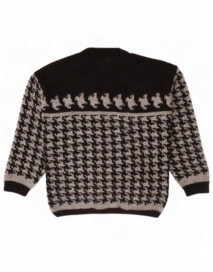 Vintage sweater med rund hals til mænd Medium Sort Houndstooth