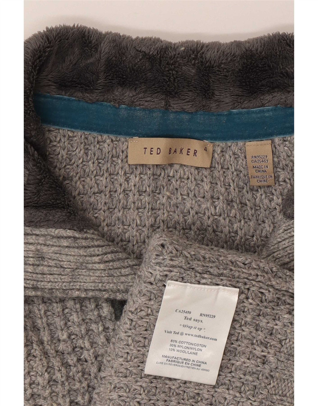 Ted Baker Herre Button Neck Jumper Sweater Størrelse 4 Stor Grå Bomuld