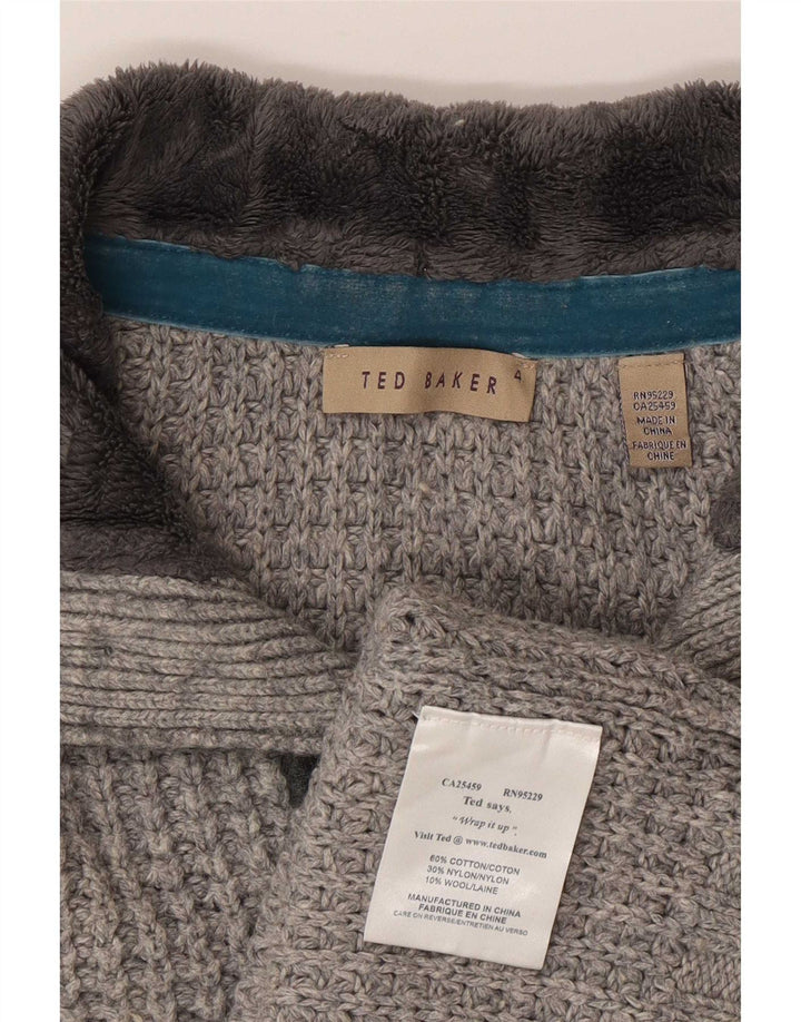 Ted Baker Herre Button Neck Jumper Sweater Størrelse 4 Stor Grå Bomuld