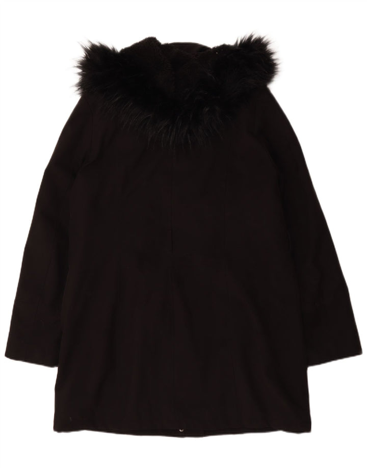Dkny Dame Hætte Sherpa Overfrakke UK 16 Stor Sort Polyester