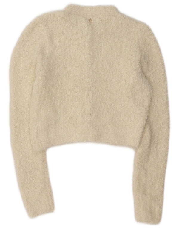 Guess Womens Crop Cardigan Sweater UK 10 Small Off White Polyester