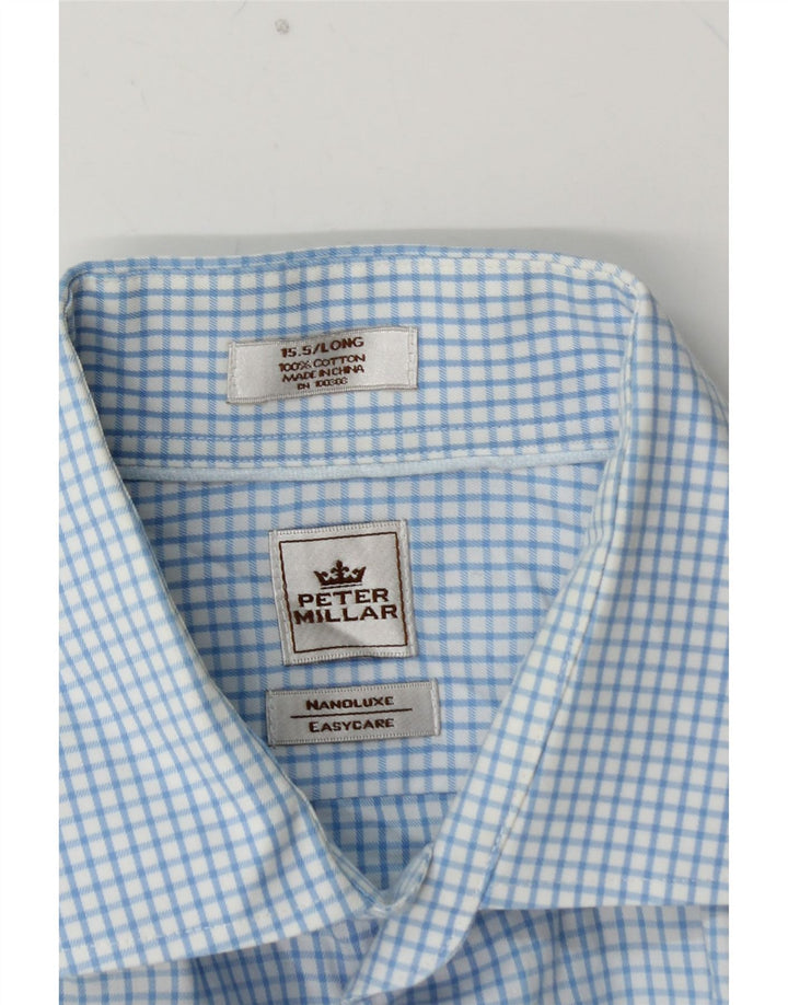 PETER MILLAR Lang skjorte til mænd str. 15 5 Medium Blue Gingham Cotton