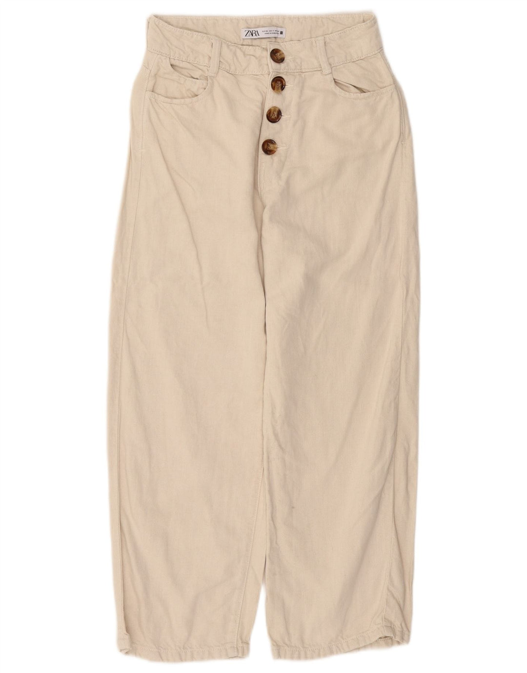 ZARA Kvinder Højtaljede Loose Fit Cropped Trousers EU 36 XS W26 L25 Beige