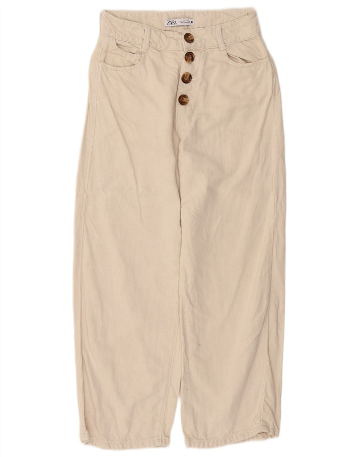 ZARA Kvinder Højtaljede Loose Fit Cropped Trousers EU 36 XS W26 L25 Beige