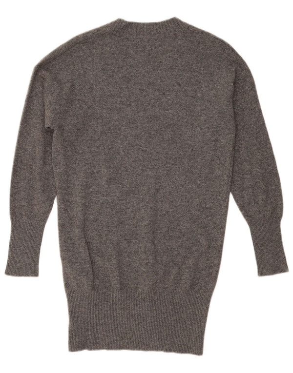 BENETTON Dame Oversized Longline V-hals sweater UK 10 Small Grey